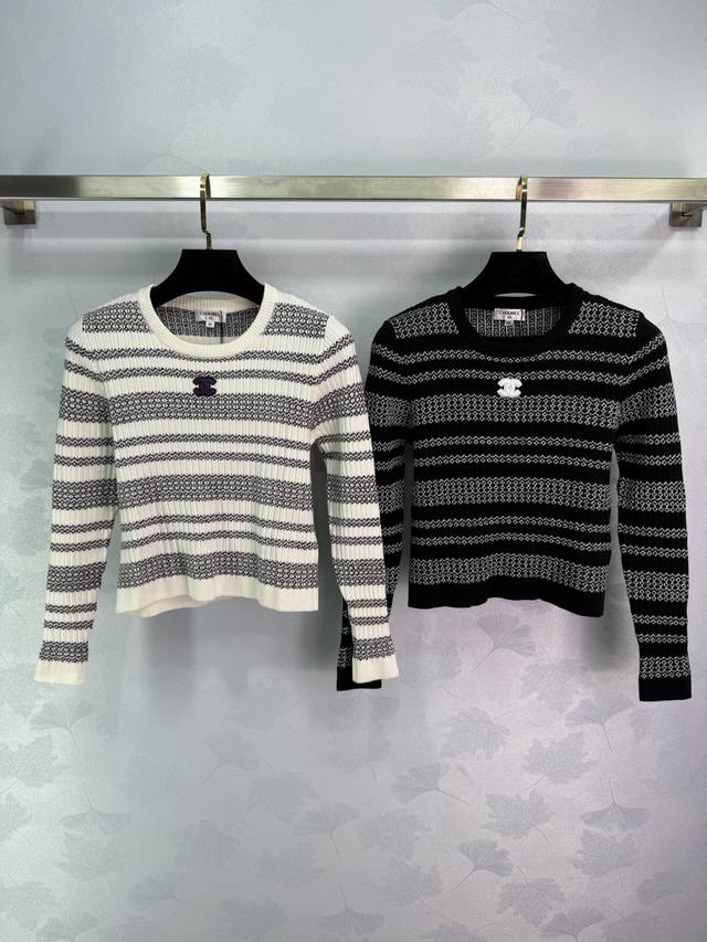 Ch* 2025 Early Fall new round-neck knitted striped long-sleeved top! Custom-made