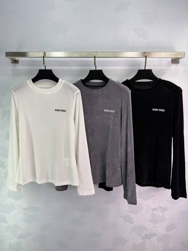 Miumi*2025 Early Fall new slim-fit crew neck base shirt! Custom-made imported ma
