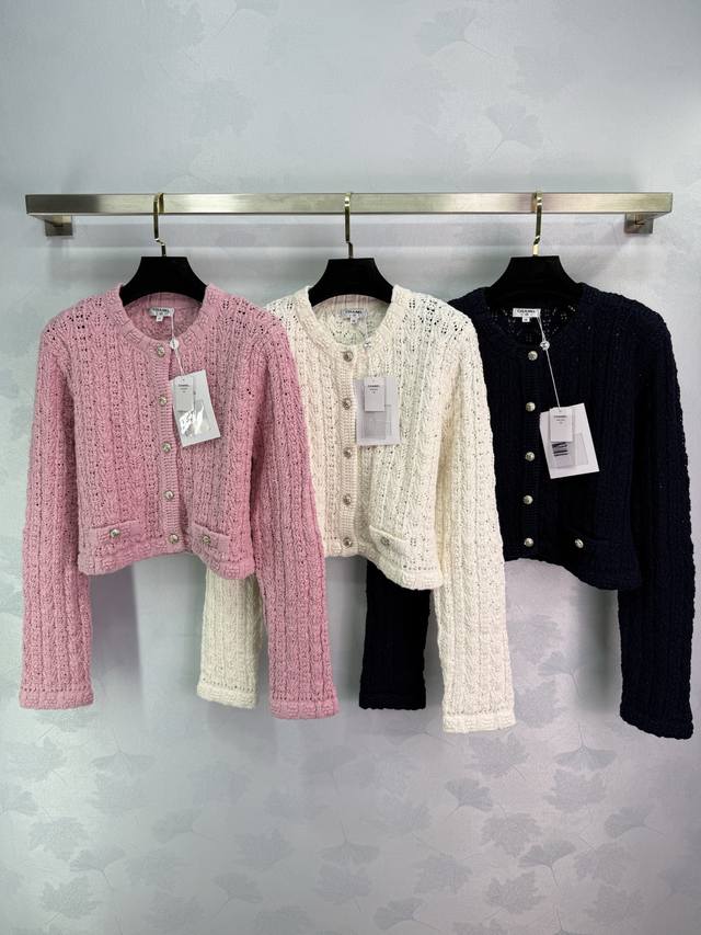 Ch* 2025 Early Fall new round-neck crochet cardigan, custom-made from imported w