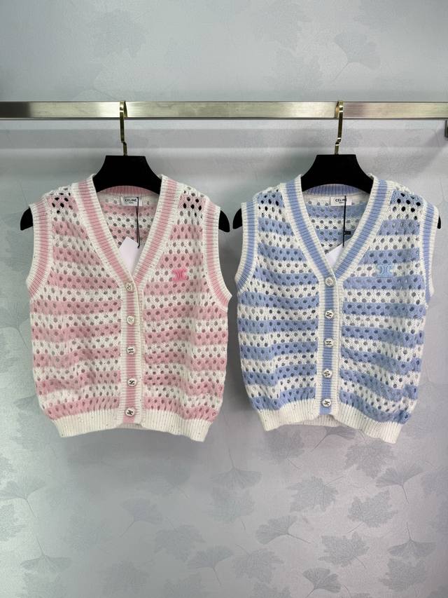 Ce*New 2025 Early Fall hollow V-neck knitted vest! Custom-made imported cotton k
