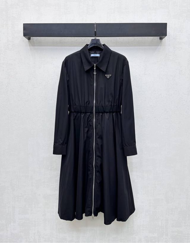 Prad*2025 New Arrival Lapel Pleated Dress Custom Made Yb Imported Recycled Nylon