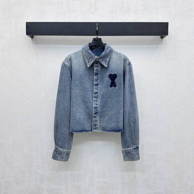 Ami*2025 New Arrival Logo Cropped Denim Shirt Custom Made YB Imported Twill Cott