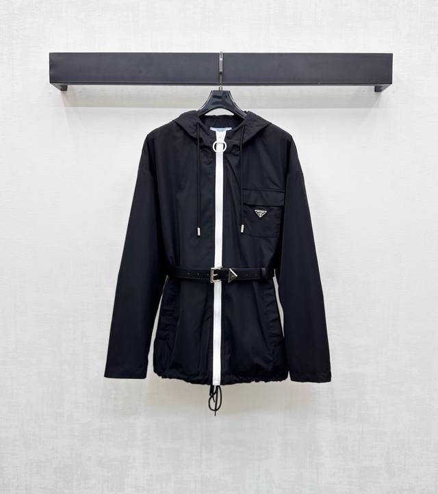 Prad*2025 New Arrival: Custom-Made Hooded Belt Jacket Made of Yb Imported Nylon,