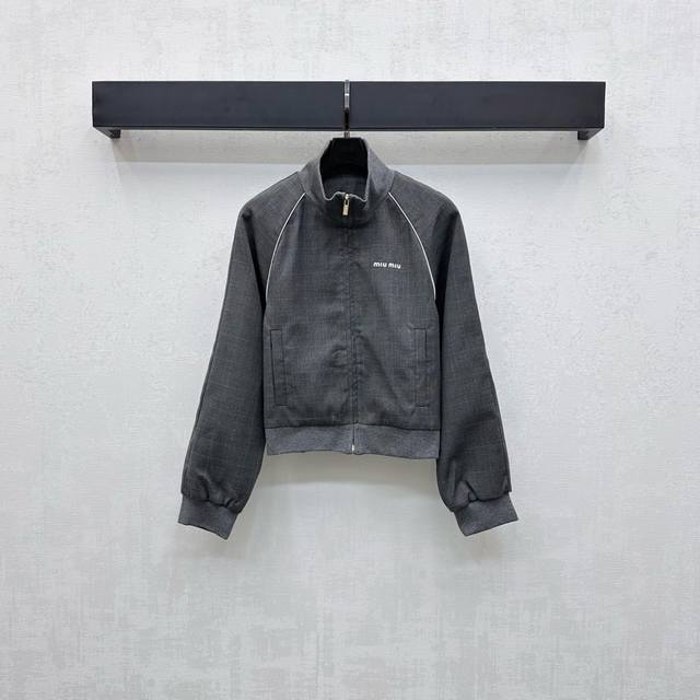 Miumi*2025 new arrivals. Stand-up collar plaid jacket, custom-made with imported