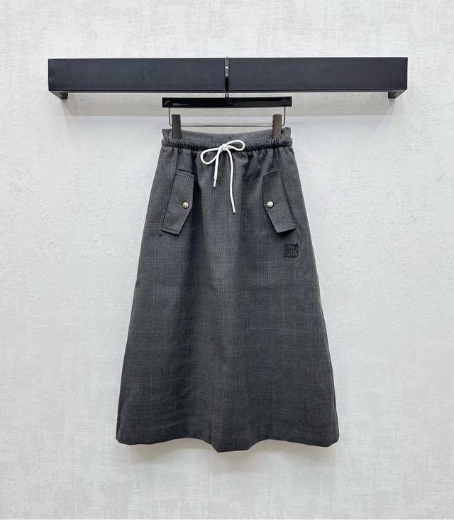 Miumi*2025 New Arrival Plaid Drawstring Skirt Custom Made Yb Imported Twill Cott
