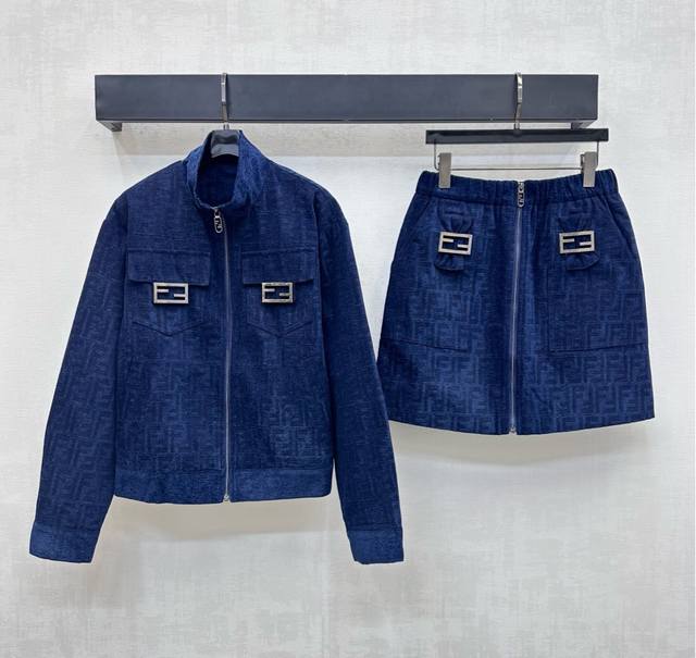 Fend*2025 New Arrival. Stand-up collar jacquard jacket and skirt set. Custom YB