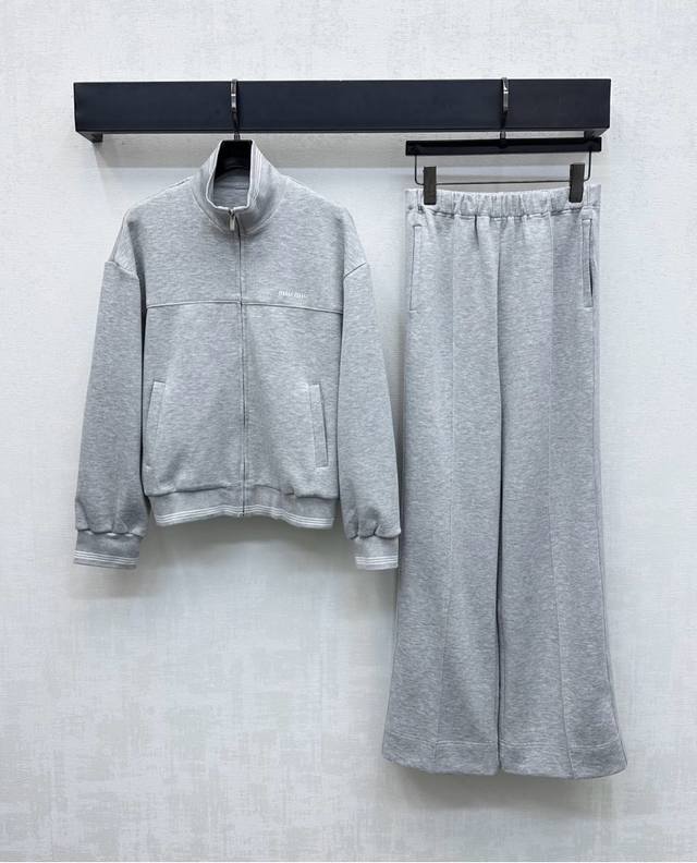 Miumi*2025 new arrivals. Stand-up collar jacket, coat, and trousers set, custom-
