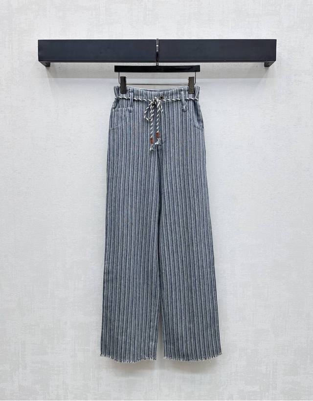 Miumi*2025 New Arrival Striped Straight-Leg Trousers Custom Made YB Imported Twi