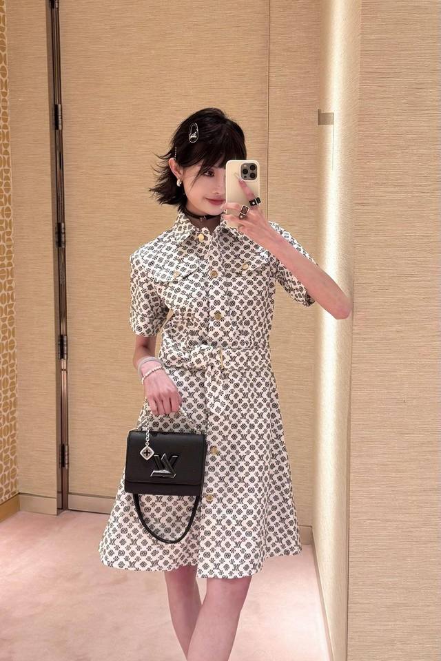 Louis Vuitto* Spring/Summer 2025 New Style Printed Denim Dress with Belt | Exclu