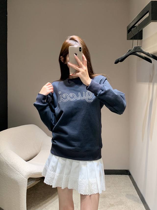 Gucc* 25Fw Early Fall New Letter Embroidered Crewneck Sweatshirt | Exclusive Hig