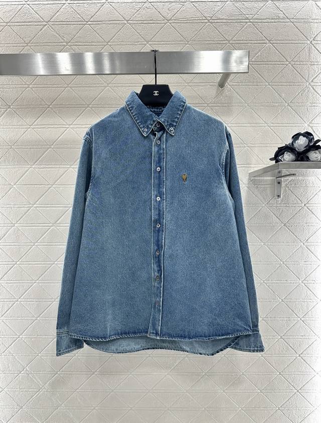 Ami* 2025 New Arrival: Retro Washed Denim Shirt. Custom Yb twill cotton denim is
