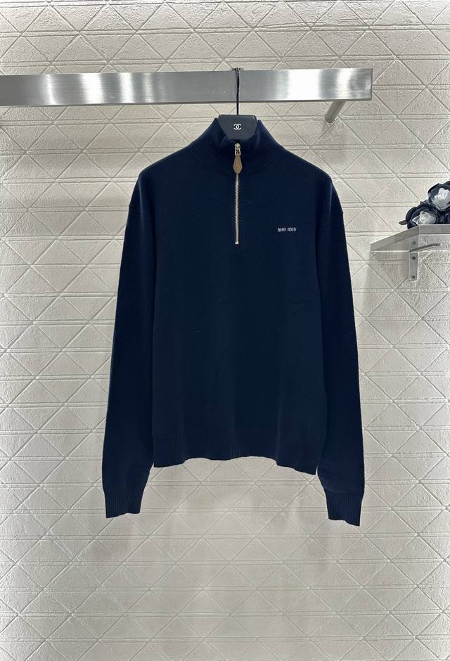 Miumi* 2025 New Arrivals: Zipper Lapel Knit Top. Custom-made Yb cashmere yarn we
