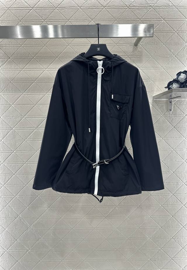 Prad* 2025 New Arrivals: Belt Hooded Drawstring Jacket. Custom Yb imported windp