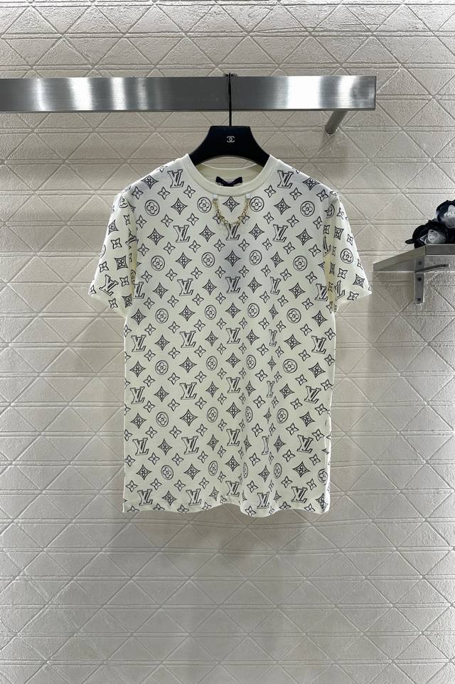 Louis Vuitto* 2025 New Arrivals Crew Neck Printed Chain Custom Yb Twill Cotton F