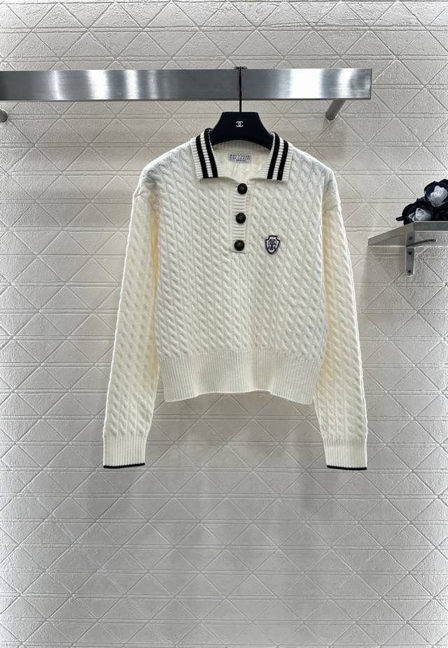 Bc* 2025 New Arrival Crochet Striped Lapel Knit Top Custom Yb Cashmere Knit Mate