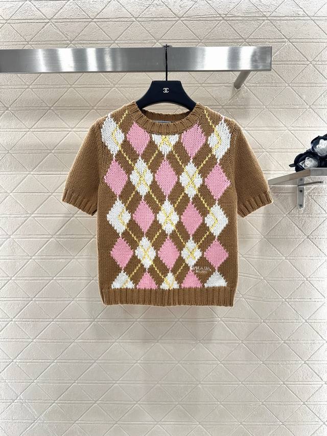 Prad* 2025 New Arrival Diamond Knit Short Sleeves. Custom Yb wool yarn, fine kni