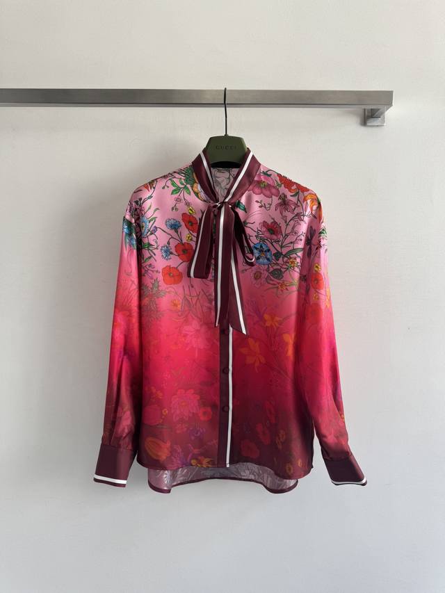Gucc* 25 New Early Fall Romantic Vacation Print Silk Shirt! 100% silk twill with