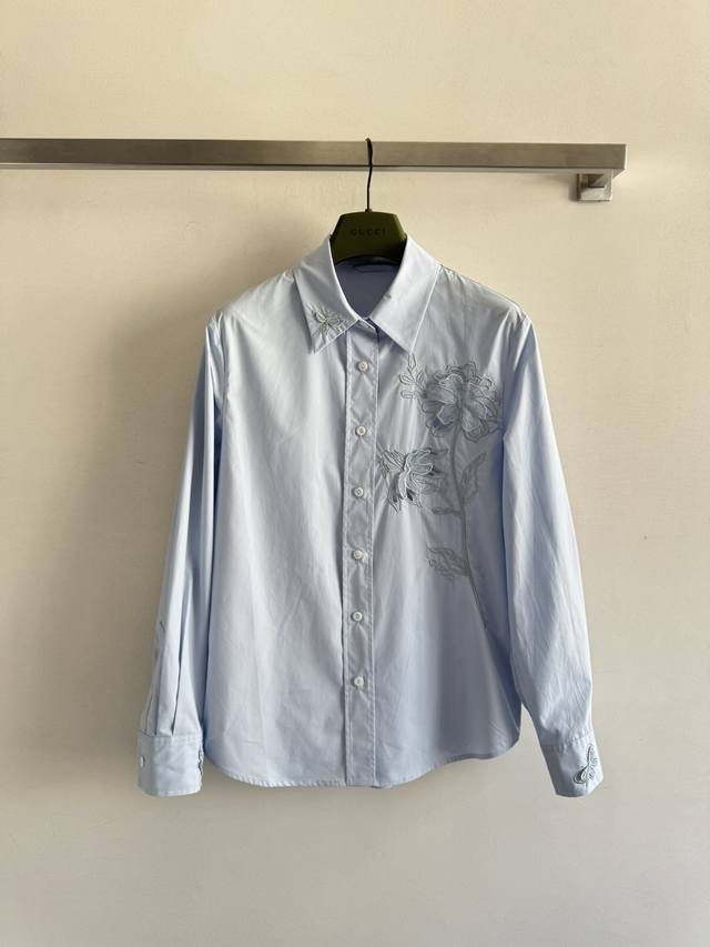 Gucc* 25Fw custom-made floral embroidered shirt, made of Yb twill cotton, comfor