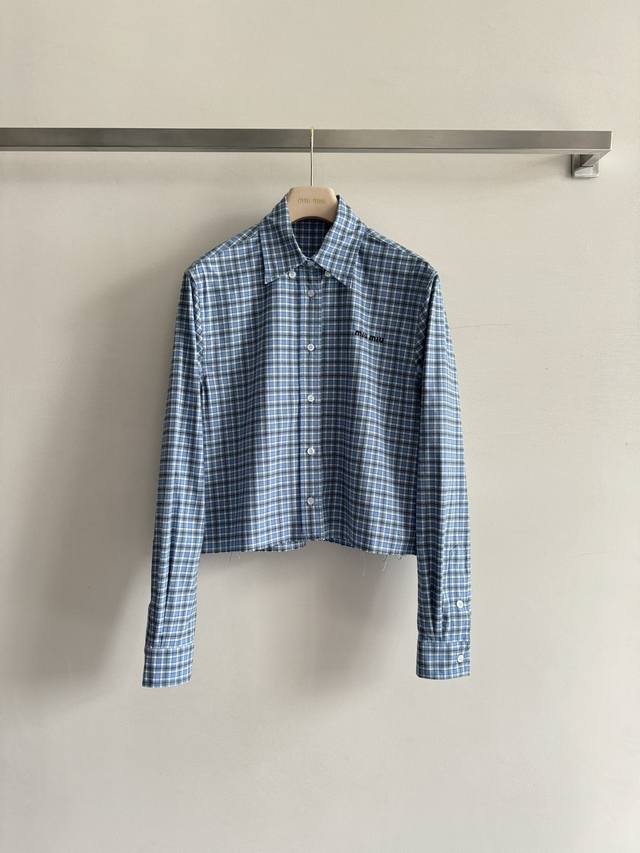 Miu Mi* 25Ss early spring new retro college style vertical striped blue plaid sh