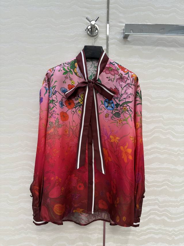 Exclusive first-run, original-quality GG romantic vacation print silk shirt! Fu