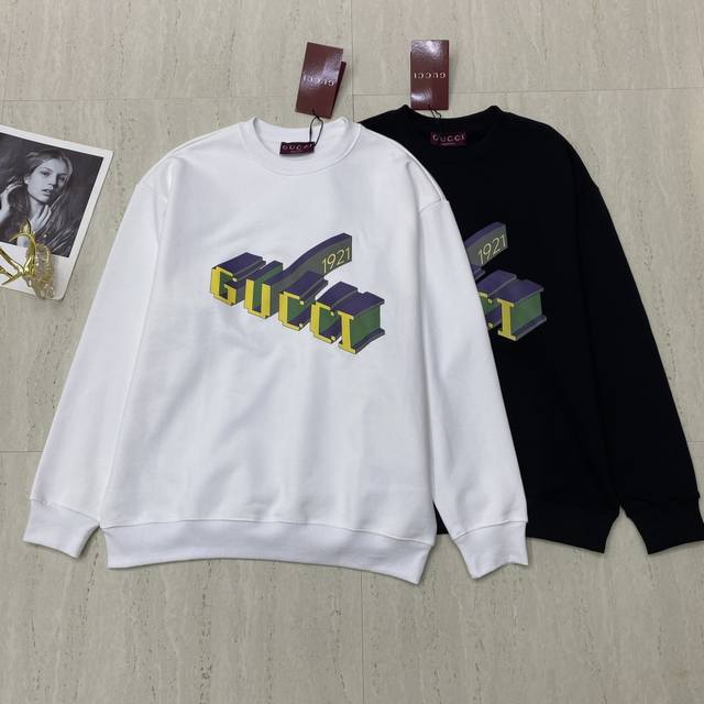 2025 New Product Actual Shot Gu's new printed round neck sweatshirt; Made of sof