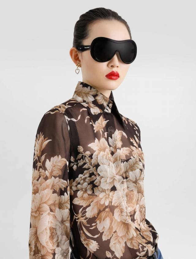 Dg Black bottom apricot rose 10 momme silk chiffon long sleeve fashion shirt Sml