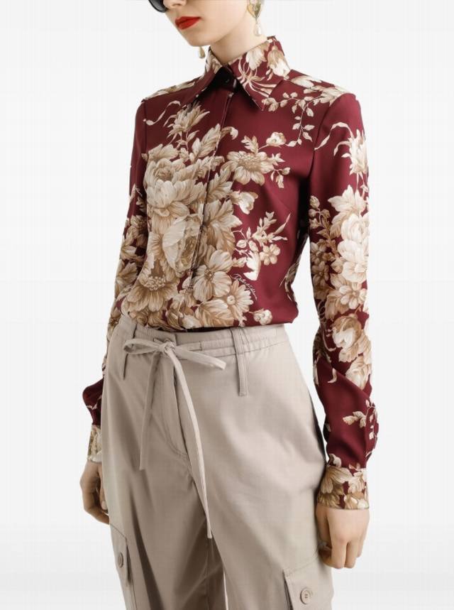 Dg Red bottom apricot rose 19 Mommy silk double Joe long sleeve fashion shirt Sm