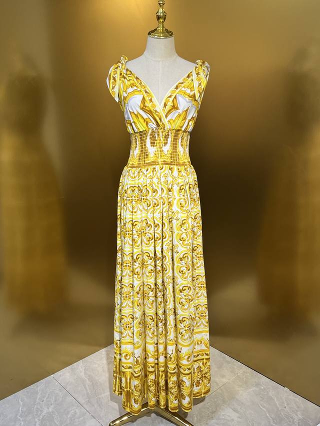 Dg Huanghua Porcelain Series Shoulder Straps Can Be Adjusted Cotton Waist Dress