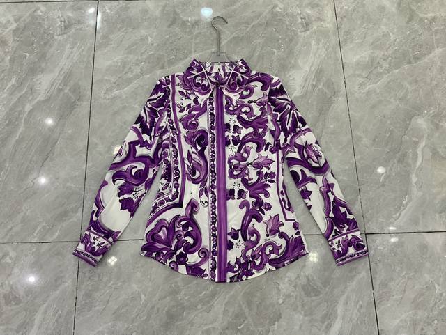 Purple pottery glaze 19 momme silk double Joe long-sleeved fashion shirt Smlxlx
