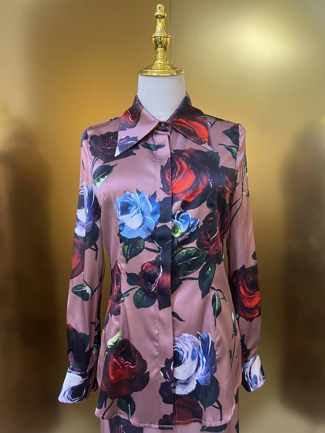Dolce & Gabbana Original Foundation Rose 16 Mommy Stretch Satin Silk Shirt Skirt