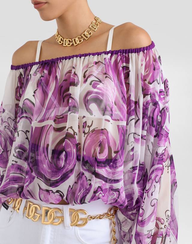 Dg Purple pottery glaze silk chiffon 2 meters loose fashion batwing shirt Smlxlx