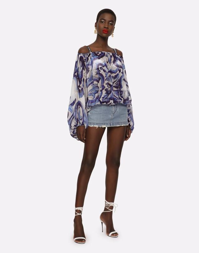 Dolce & Gabbana silk 2 meters material 10 momme chiffon blue and white porcelai