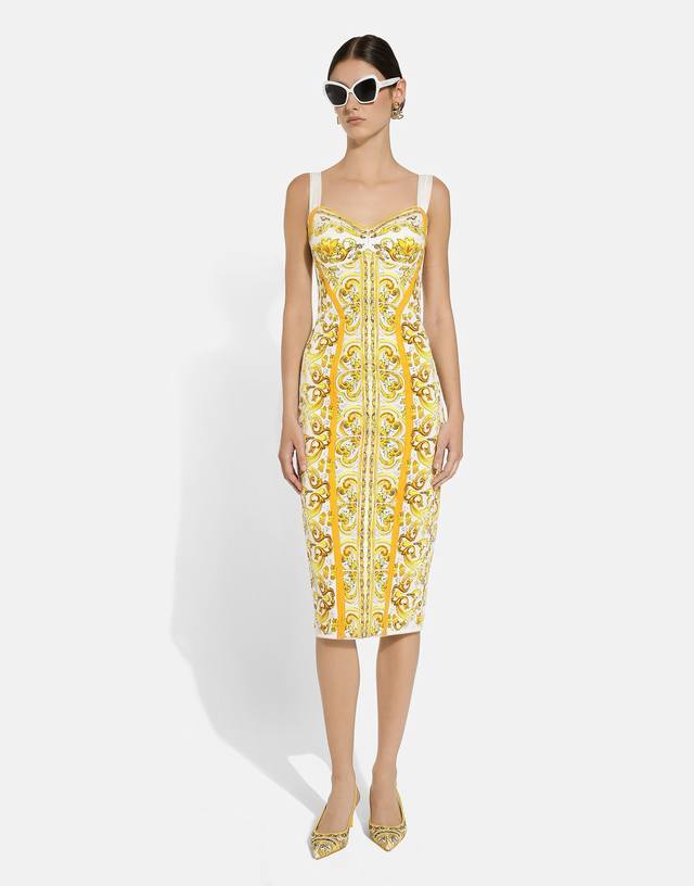 Dg original yellow porcelain series 19 momme silk double sling waist dress Smlxl