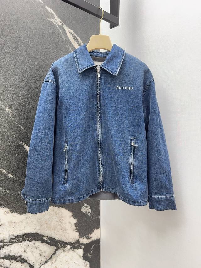 Miu 25Ss autumn and winter new arrival: gradient color lapel denim cotton jacket