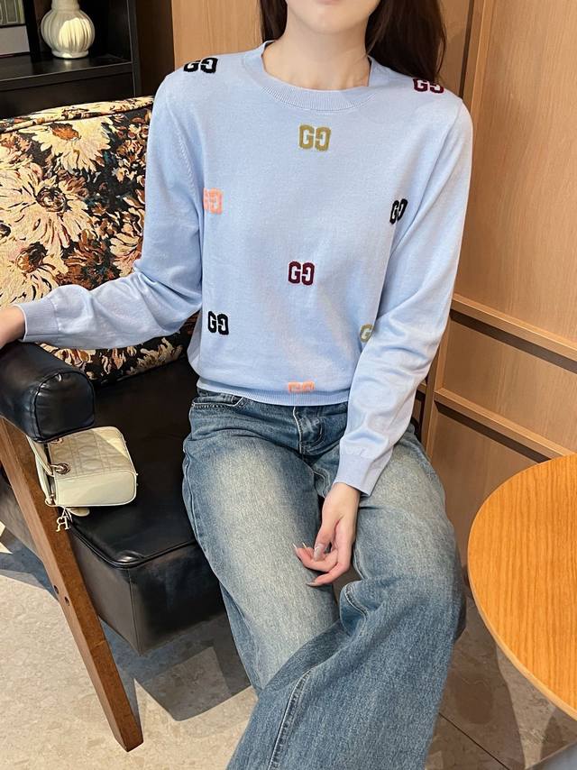 New Gucc* 2025 Early Fall new letter pullover sweater, custom wool knit materia
