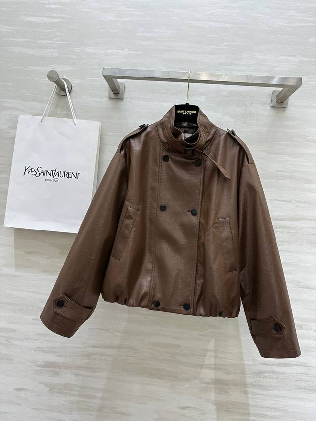 Ysl2 autumn and winter new environmentally friendly leather pleated short windbr