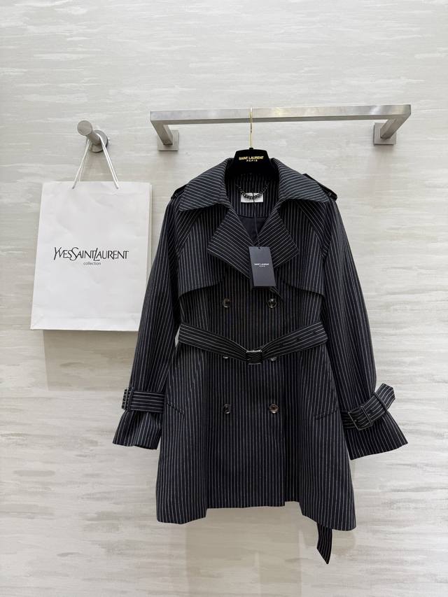 Ysl2 autumn and winter new lapel striped windbreaker jacket easily unlocks the h