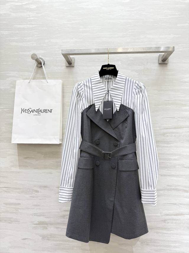 Ysl2 autumn and winter new fake two-piece shirt splicing suit long-sleeved dress