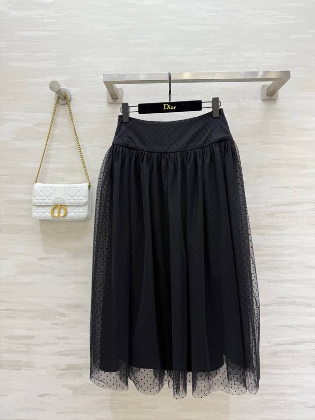 Dio2 new flocked polka dot mesh pleated skirt D's classic mesh skirt is super ea