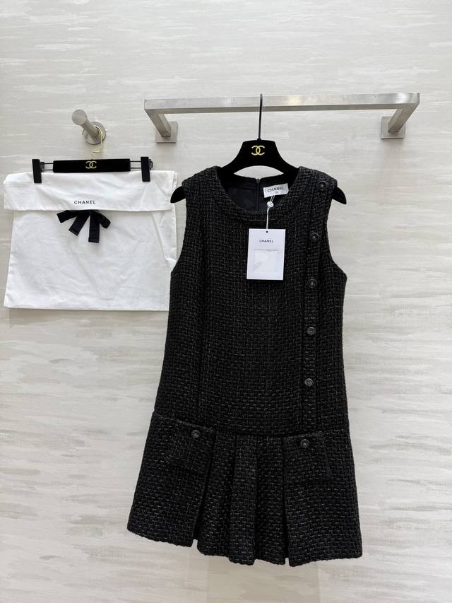 Chane2A High-end Handmade Tweed Pocket Sleeveless Dress High Quality Spot First