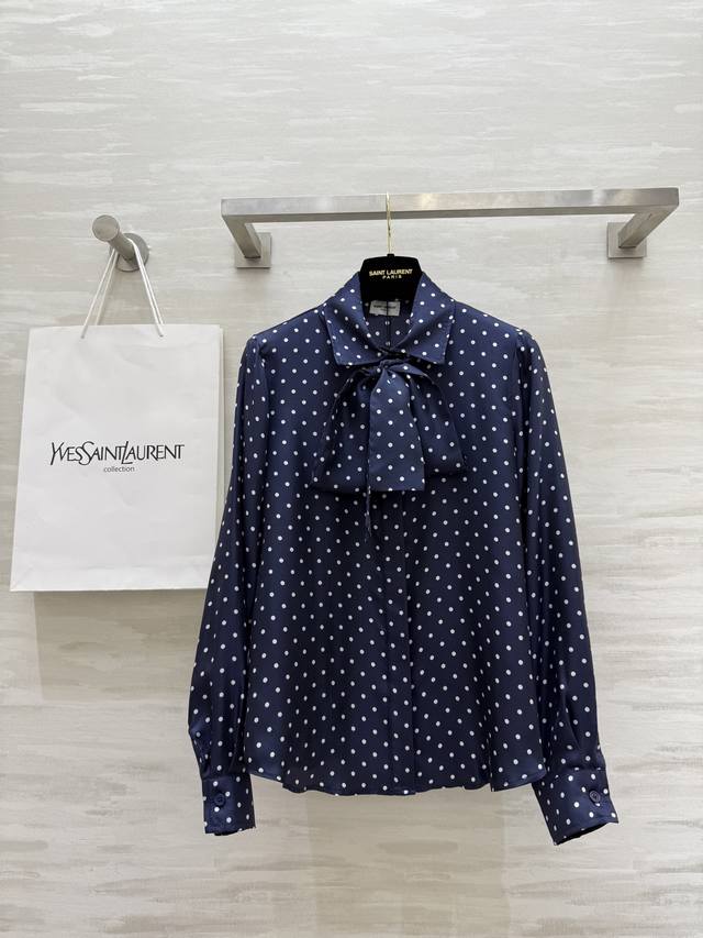 Ysl2 Early Autumn New Retro Polka Dot Ribbon Silk Shirt 100% silk fabric drapes