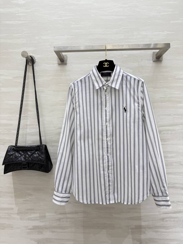 Ralph Lauren 2 Early Autumn new logo embroidered striped shirt with classic log