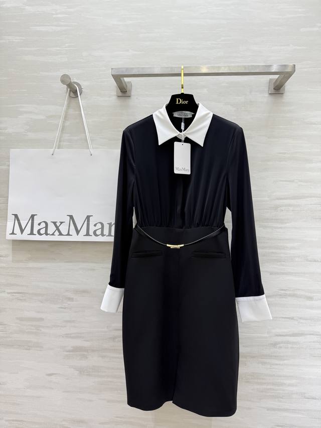 Maxmar2's new early fall Hepburn-style pleated shirt-style long-sleeved dress wi