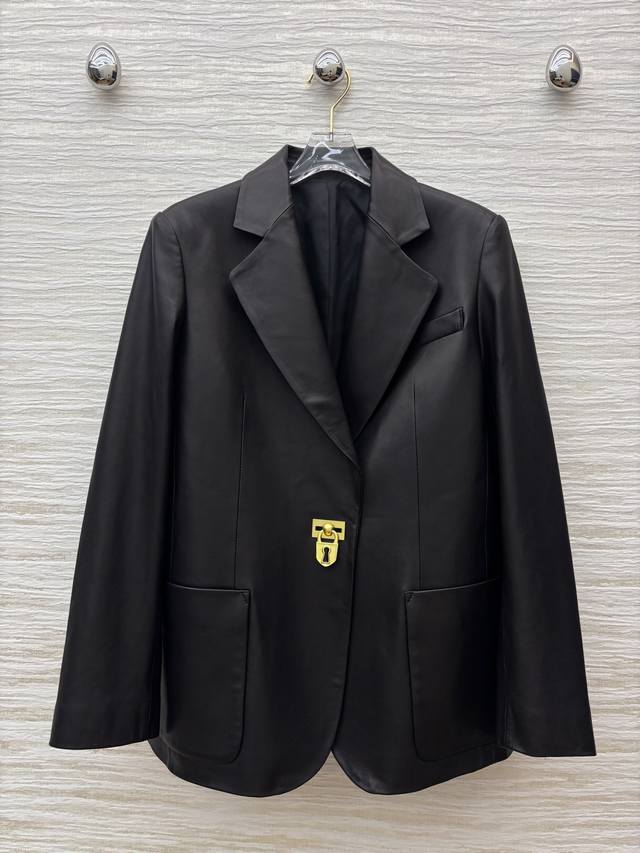 Sch 25 Autumn/Winter custom-made leather jacket with gold-lock buckles. Made fro