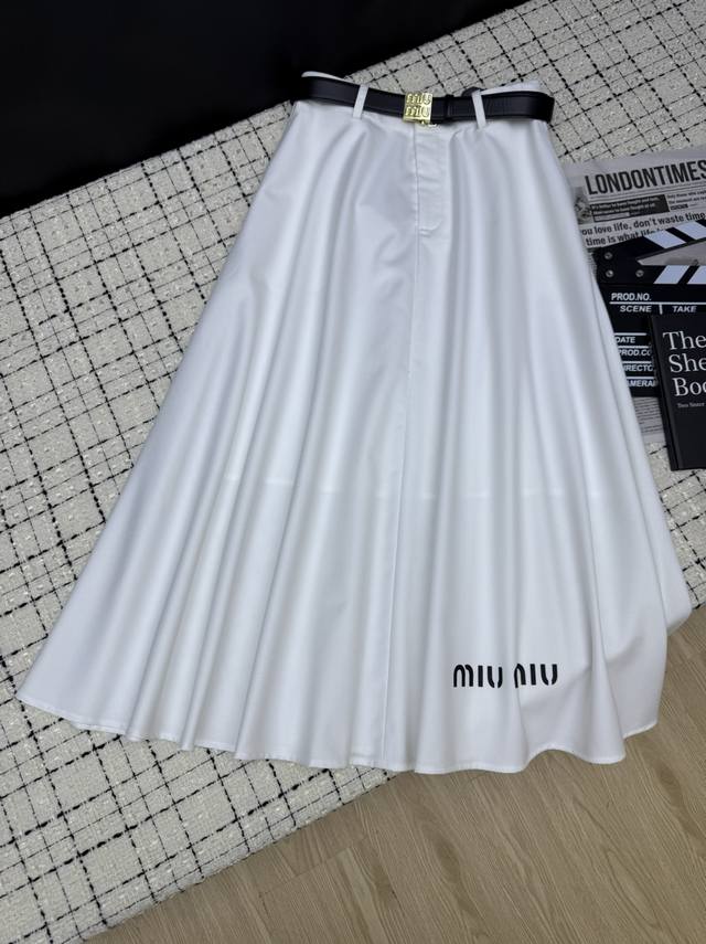 Miumi*25 New summer high-waisted versatile skirt with classic printed logo embel