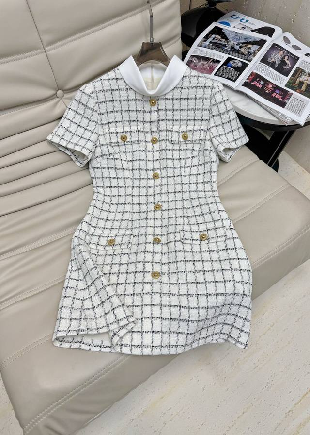 Haute couture 2025 autumn and winter new plaid skirt stand collar tweed Self- bl