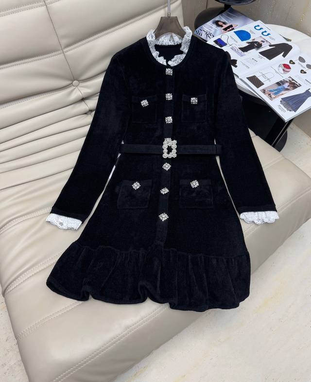 2025 Latest early fall French Hepburn-style diamond lace imported knitted velvet