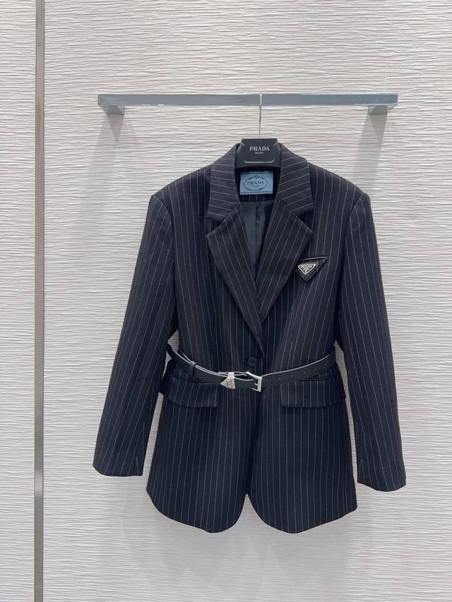 Prad* 2025Fw new simple and elegant striped suit jacket. Very high-end imported