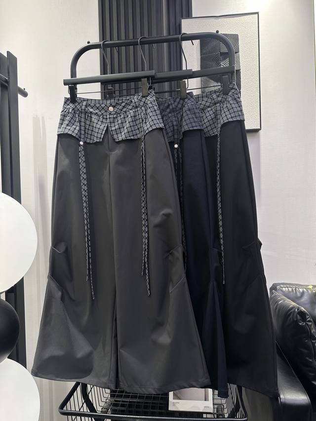Miumiu-New cool plaid fake two-piece workwear wide-leg pants with pleated design