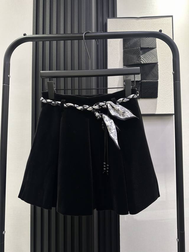 Dior - New silk scarf belt velvet high waist pleated skirt A-line skirt shape Th